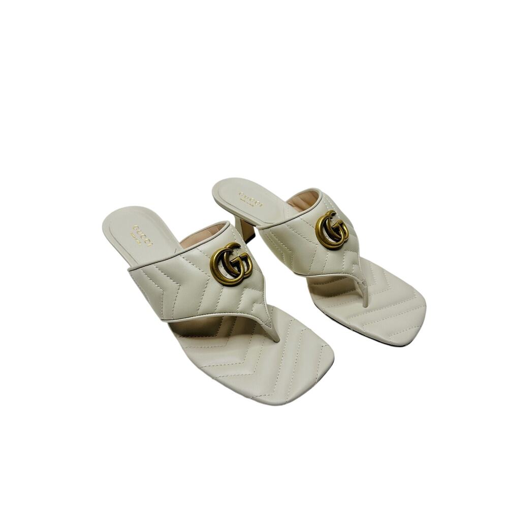 Gucci GG Marmont Chevron Matelassé Kitten Heel Thong Sandals White 40 US 10 NIB - Picture 6 of 14